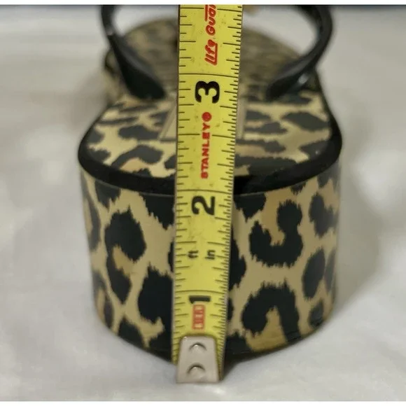 KATE SPADE Leopard Flip Flops Platform Sandal Black Bow Womens 7M New Logo Charm - Picture 9 of 9